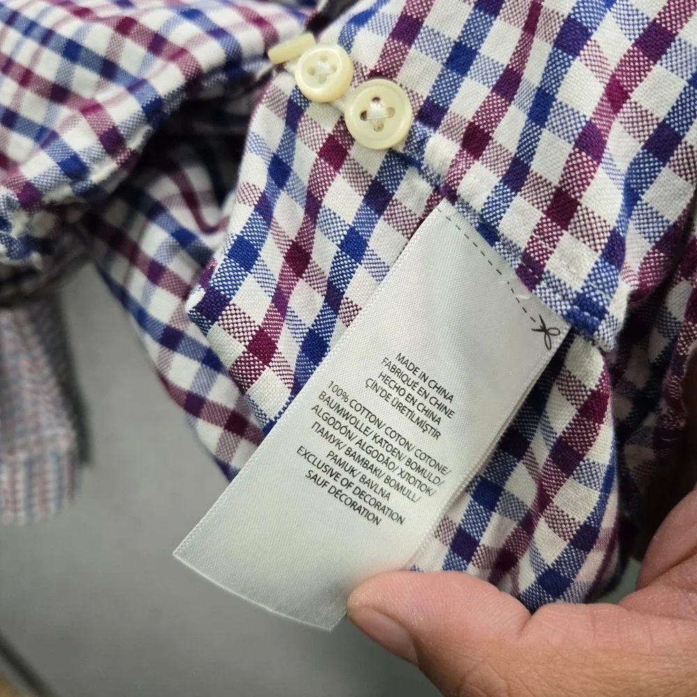 Ralph Lauren Men Button Up Shirt Large Blue Gingham Check Color Logo Collar READ